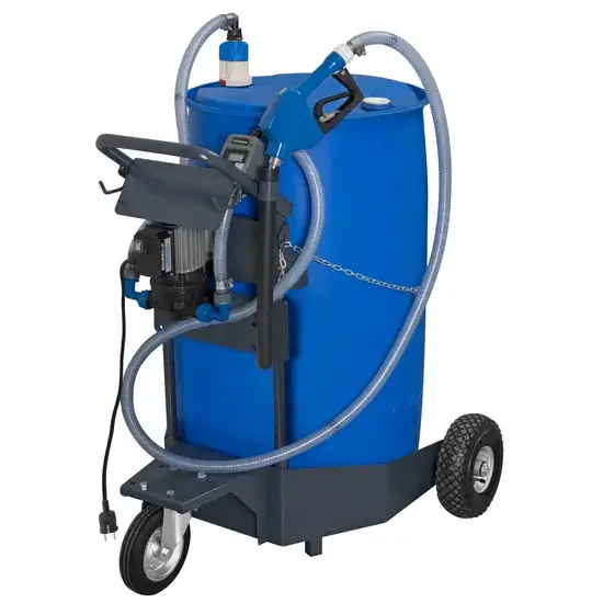 Samoa Solura series 230 V mobiele elektrische pompset voor AdBlue/DEF met automatische spuitmond en meter, 205 l vaten, 30 l/min