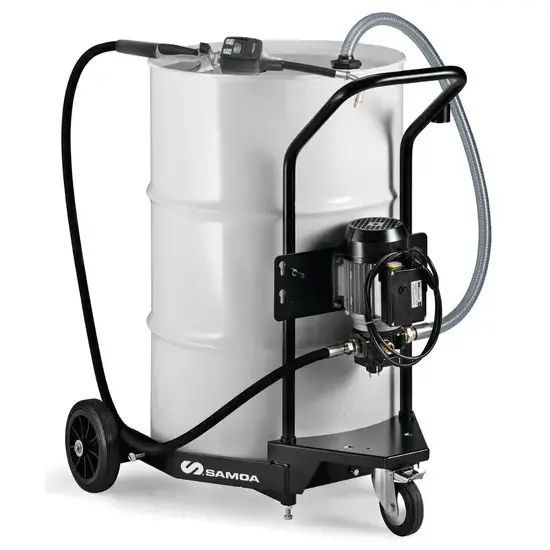 Samoa Flowstar series 230 V mobiele elektrische pompset voor olie met gedoseerd pistool, 205 l vaten, 10 l/min