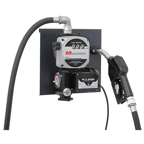 Samoa Polaris series 230 V AC stationaire elektrische pompset voor diesel met automatische spuitmond, wandmontage, meter en aanzuiging, 50 l/min