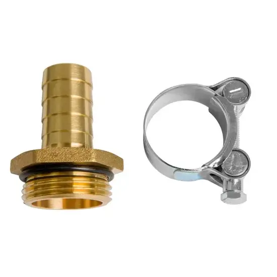 Samoa Messing slangadapter ø 19 mm met klemmen (1 stuk), 1" BSP (M)
