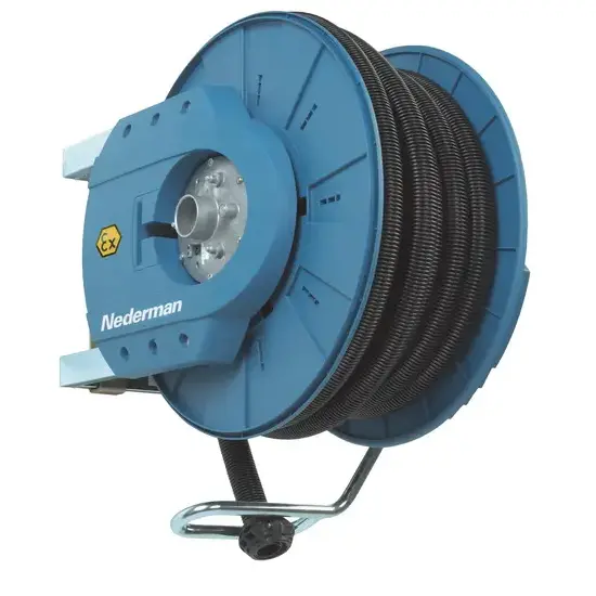 Nederman Slanghaspel 881 ATEX (hoog vacuum) met slang (PE/C) D38 mm L=10 mtr
